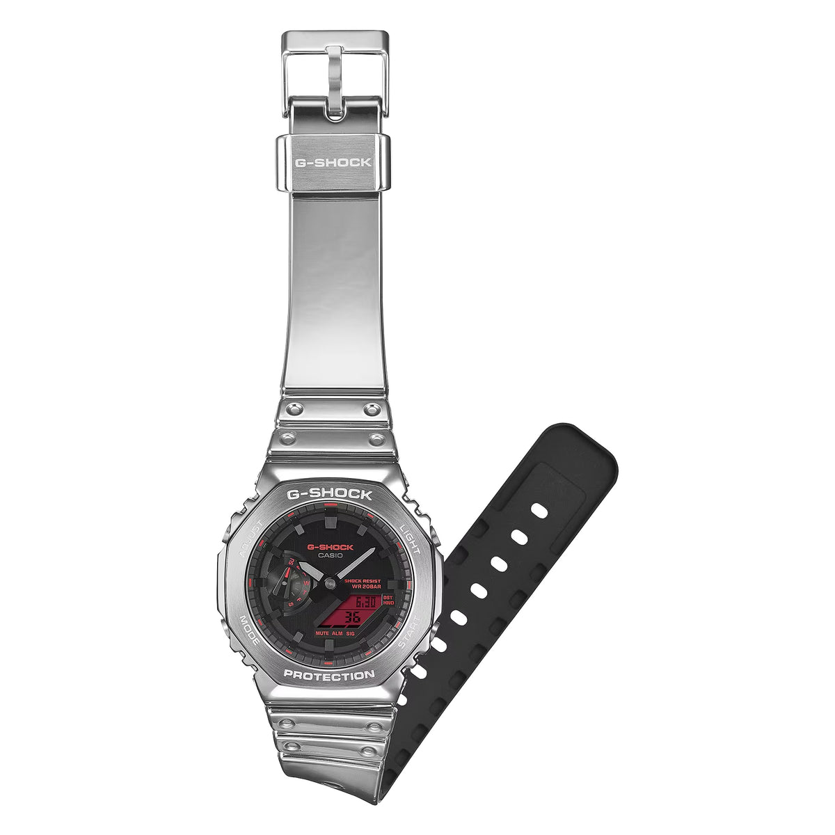 Casio G-SHOCK Fine Metallic Silver Resin/Red Mens Ana-Digi Watch