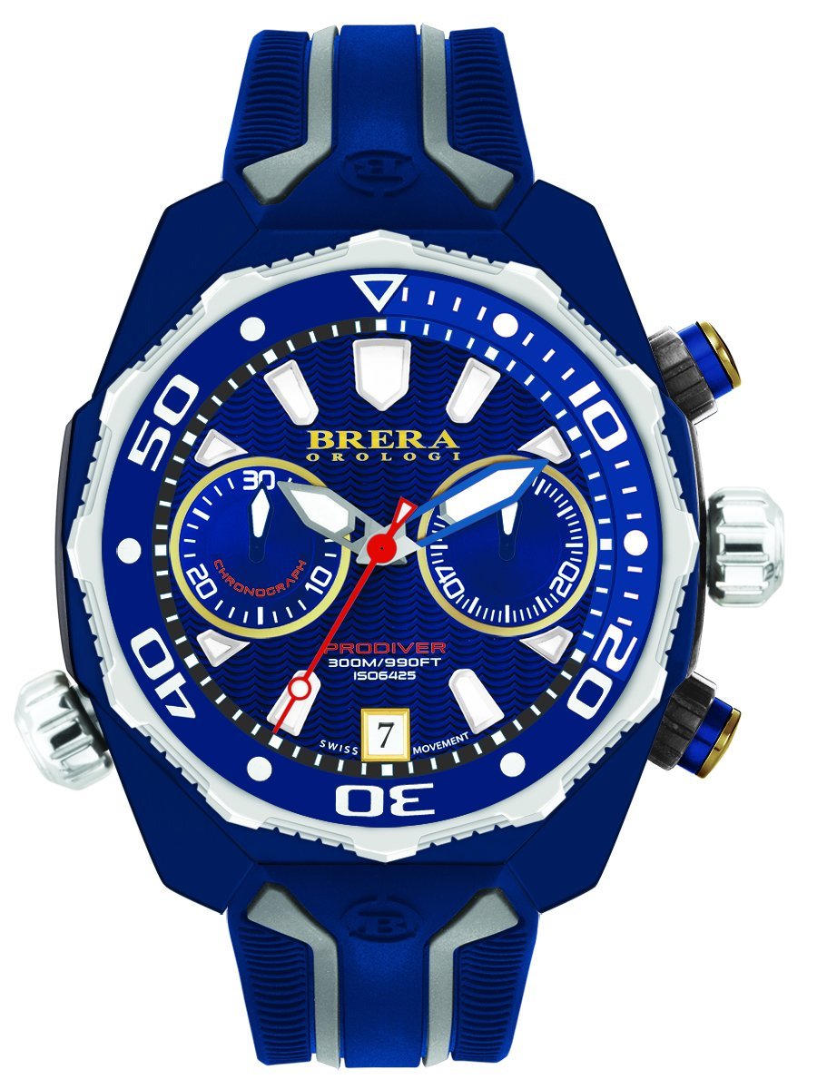Brera Orologi PRODIVER Blue IP 47mm Chronograph Mens Watch 