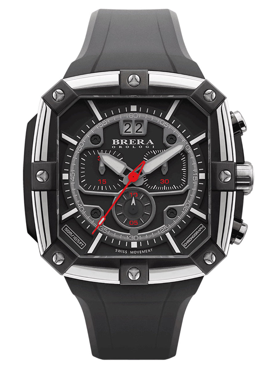 Brera Orologi SUPERSPORTIVO SQUARE Men's Swiss Made Black 48mm