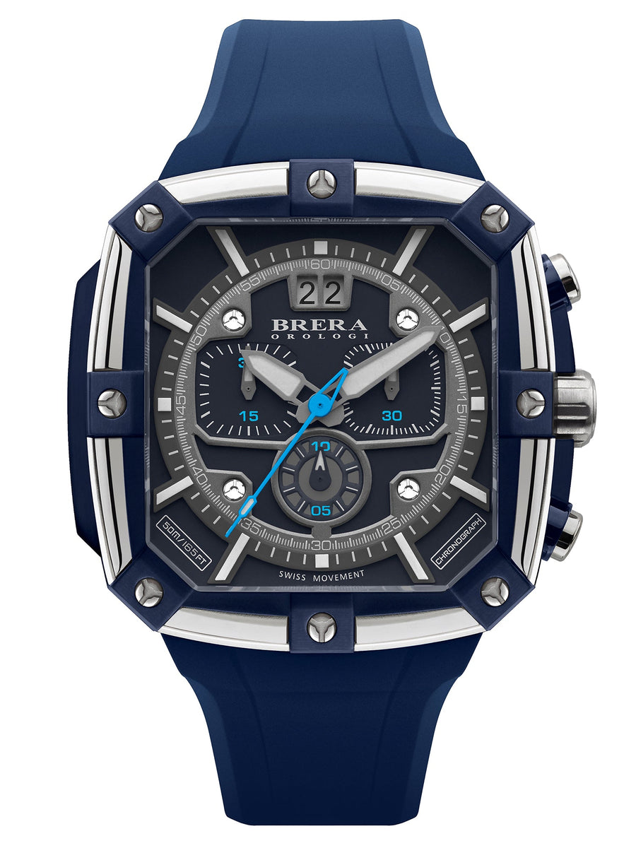 Brera Orologi SUPERSPORTIVO SQUARE Men's Swiss Made Blue 46mm