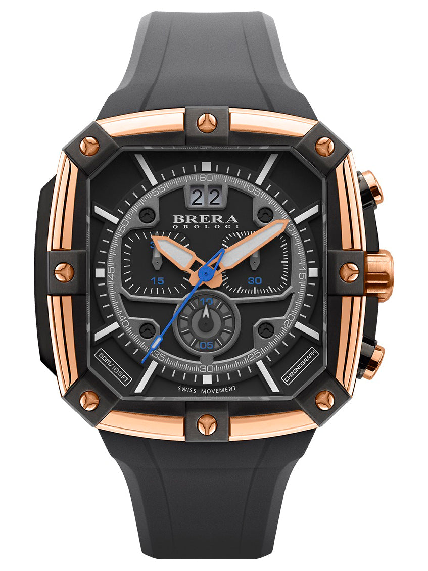 Brera Orologi SUPERSPORTIVO SQUARE Men's Swiss Made Gold 48mm