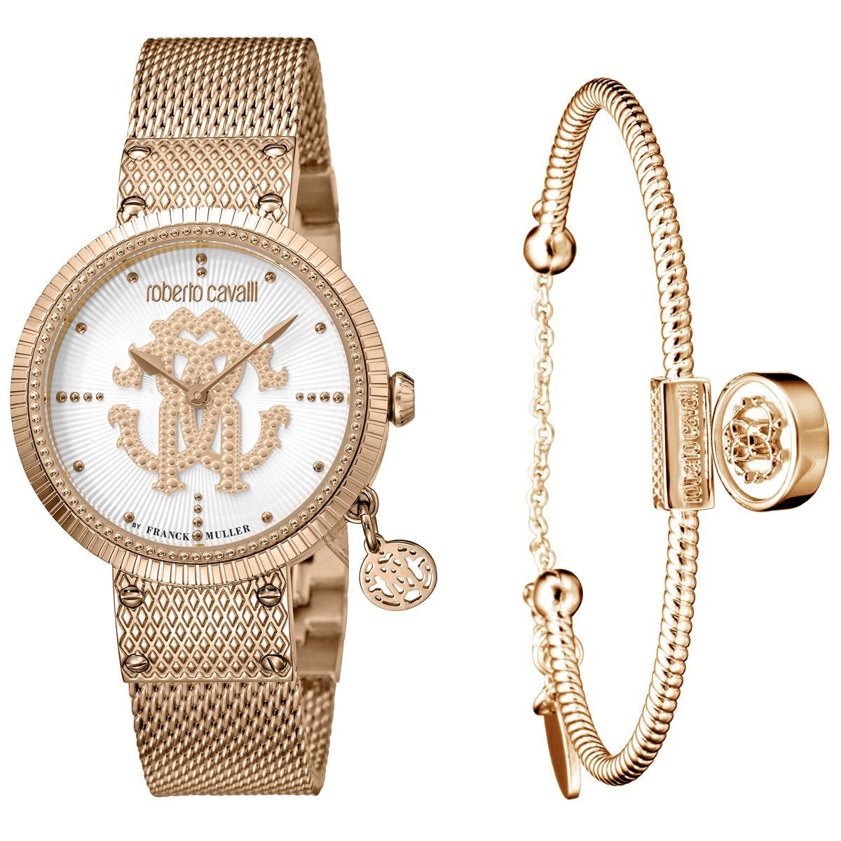 Roberto Cavalli DOTTED Womens Steel Gold Watch/Bracelet Set