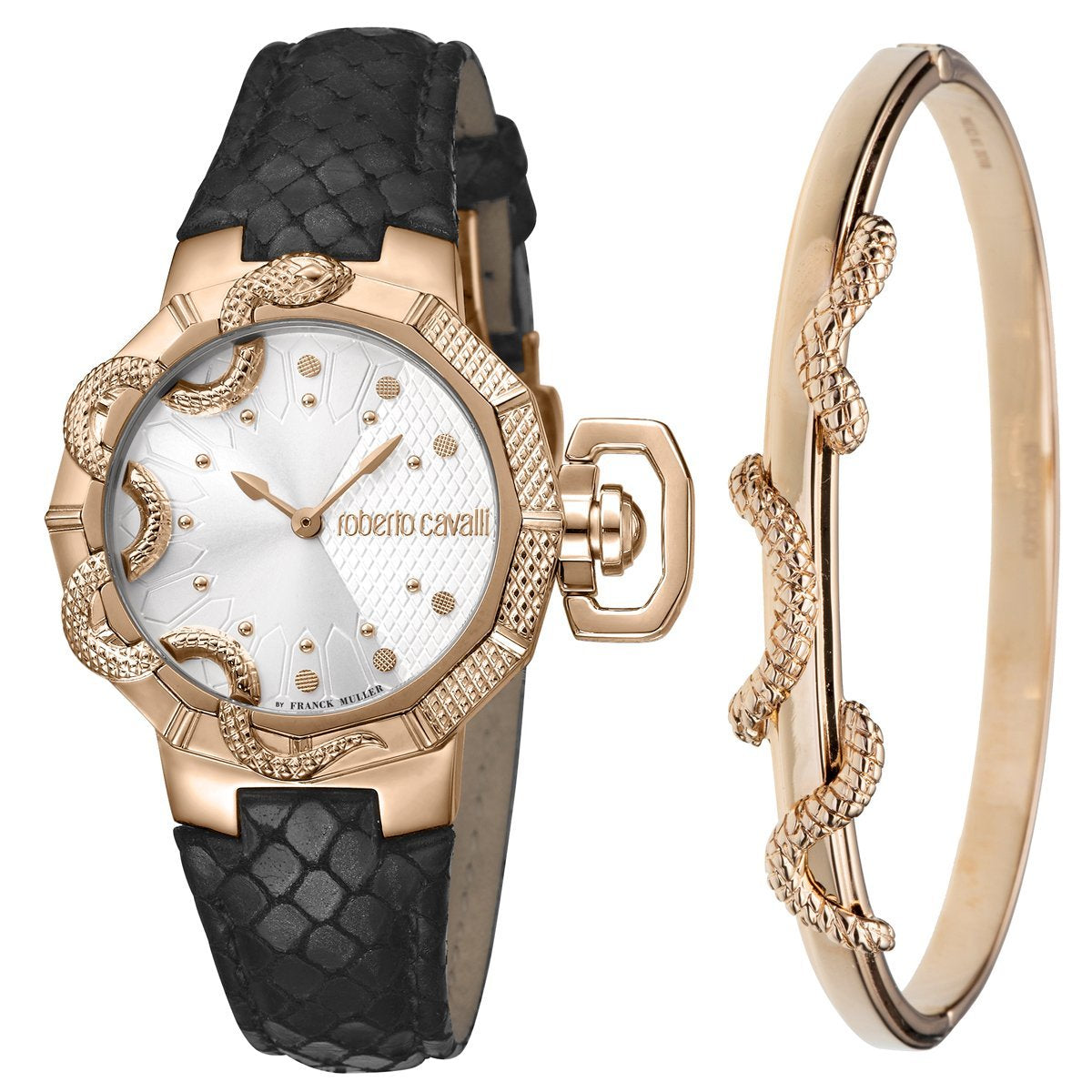 Roberto Cavalli SNAKE Womens Black Leather Rose Gold Watch  display picture 2