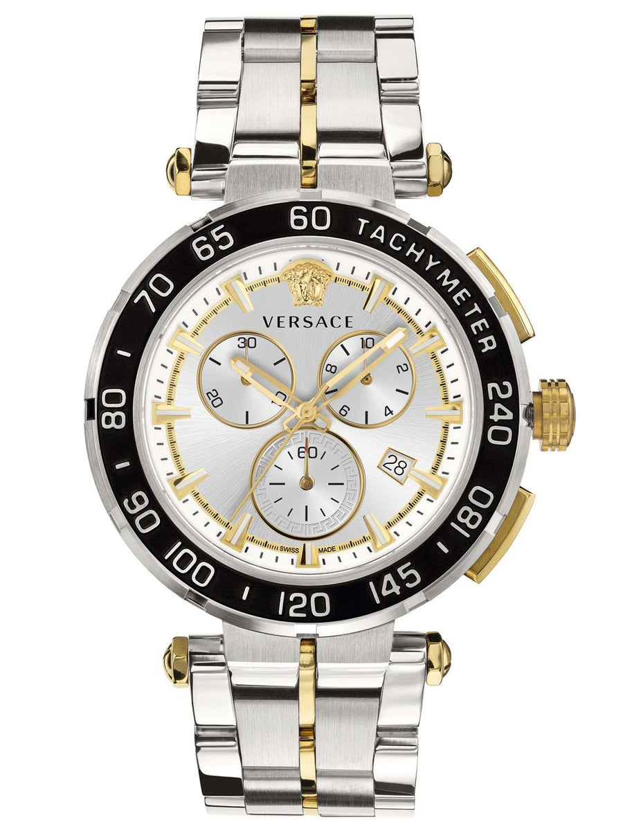 Versace GRECA CHRONO 45mm Mens Silver with Gold accent Watch
