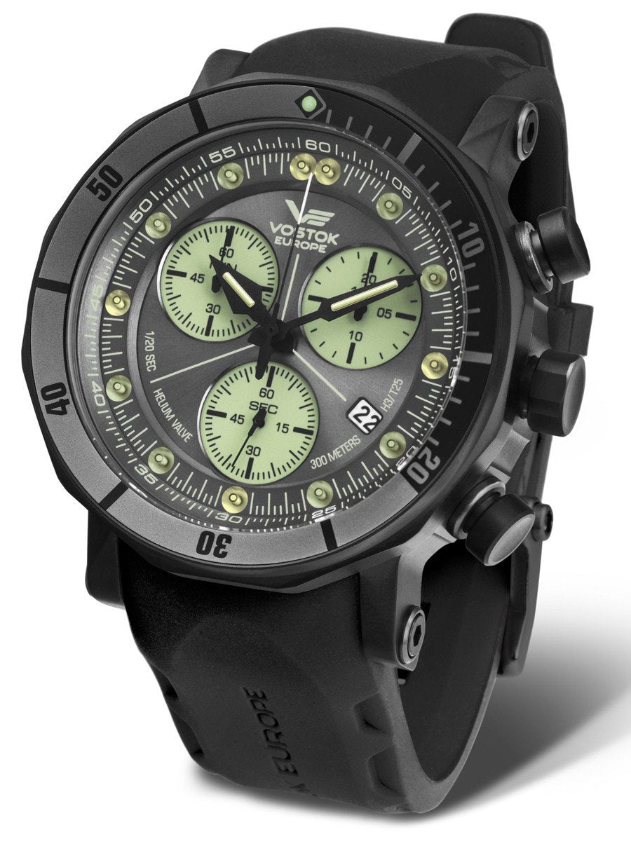 Vostok-Europe LUNOKHOD 2 GRAND CHRONO Mens Black Green Watch 6S30