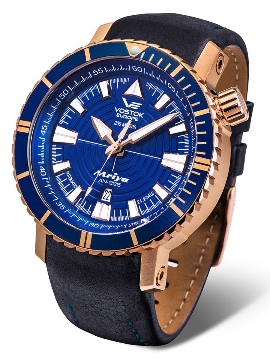 Vostok-Europe MRIYA AUTOMATIC Mens Blue Rose Gold Leather Watch