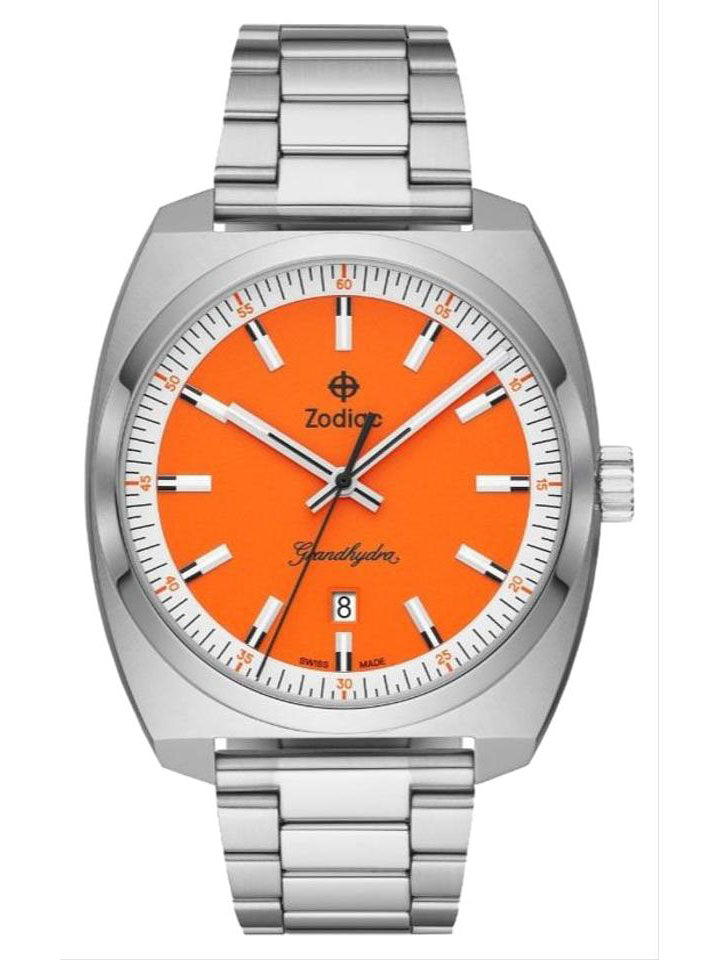 Zodiac Grandhydra Quartz Orange Dial, Stainless Steel Bracelet