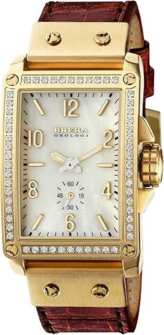 Brera Orologi Francesca Chrono MOP and Cognac Alligator Band w/ Diamond Bezel BWFR13089 - Shop at Altivo.com