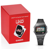 CASIO x UNO™ Collaboration Vintage Series Black Digital Watch A168WEUC-1A - Shop at Altivo.com