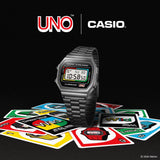 CASIO x UNO™ Collaboration Vintage Series Black Digital Watch A168WEUC-1A - Shop at Altivo.com