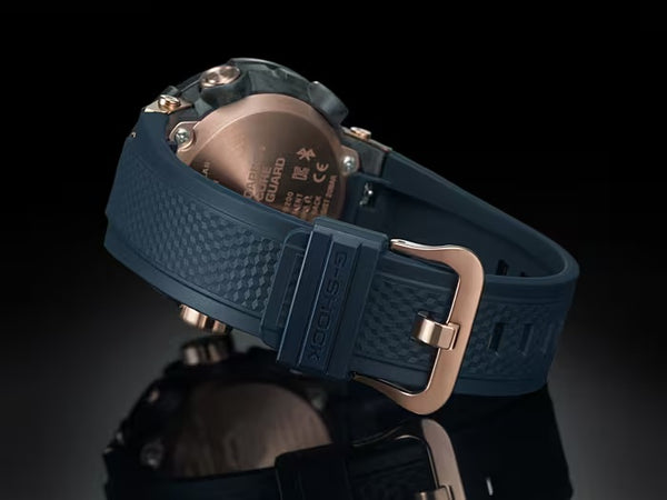 Casio G-Shock G-Steel GSTB200G-2A Blue/Rose Gold Solar Bluetooth Watch - Shop at Altivo.com