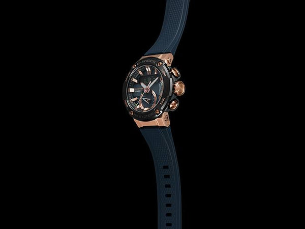 Casio G-Shock G-Steel GSTB200G-2A Blue/Rose Gold Solar Bluetooth Watch - Shop at Altivo.com