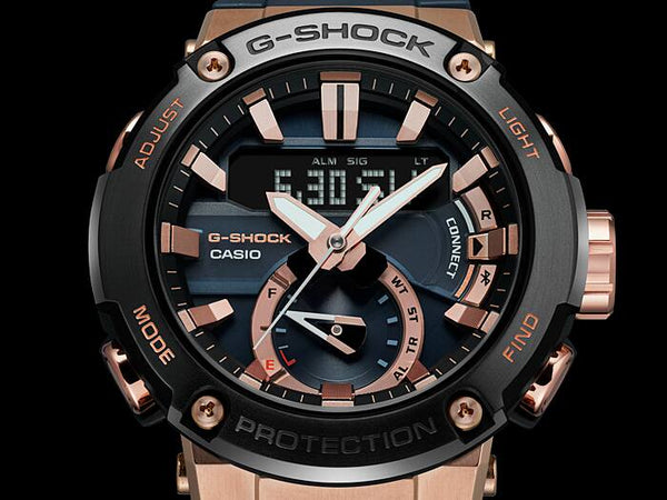 Casio G-Shock G-Steel GSTB200G-2A Blue/Rose Gold Solar Bluetooth Watch - Shop at Altivo.com