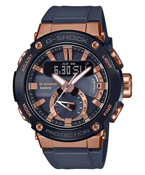 Casio G-Shock G-Steel GSTB200G-2A Blue/Rose Gold Solar Bluetooth Watch - Shop at Altivo.com
