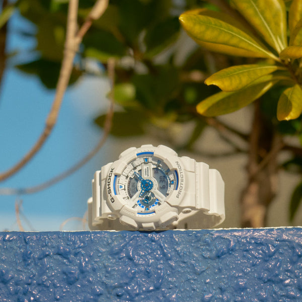 Casio G-Shock GA110HDS-7A White Blue Phosphorescent Watch - Shop at Altivo.com