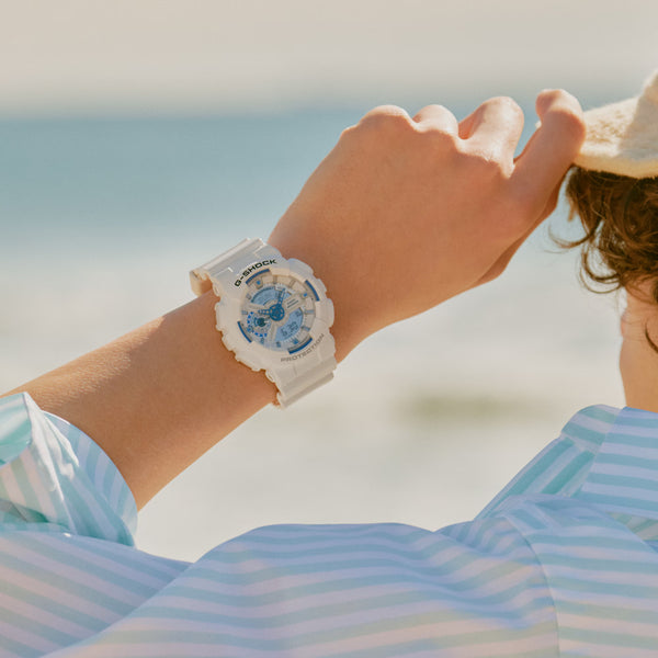 Casio G-Shock GA110HDS-7A White Blue Phosphorescent Watch - Shop at Altivo.com