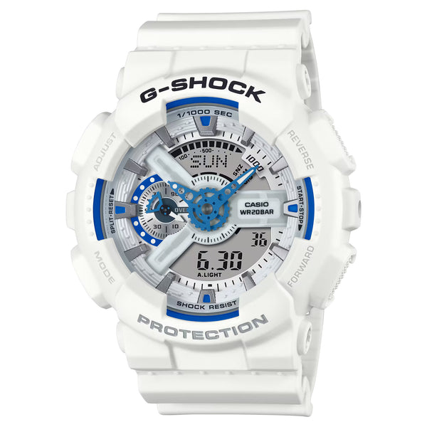 Casio G-Shock GA110HDS-7A White Blue Phosphorescent Watch - Shop at Altivo.com