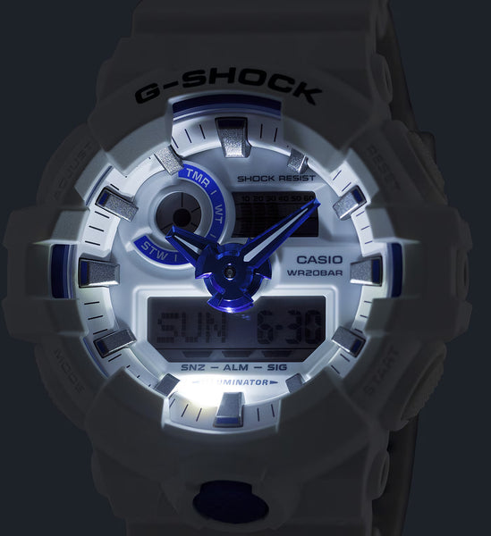 Casio G-Shock HIDDEN GLOW GA700HDS-7A White/Blue Mens Ana-Digi Watch - Shop at Altivo.com
