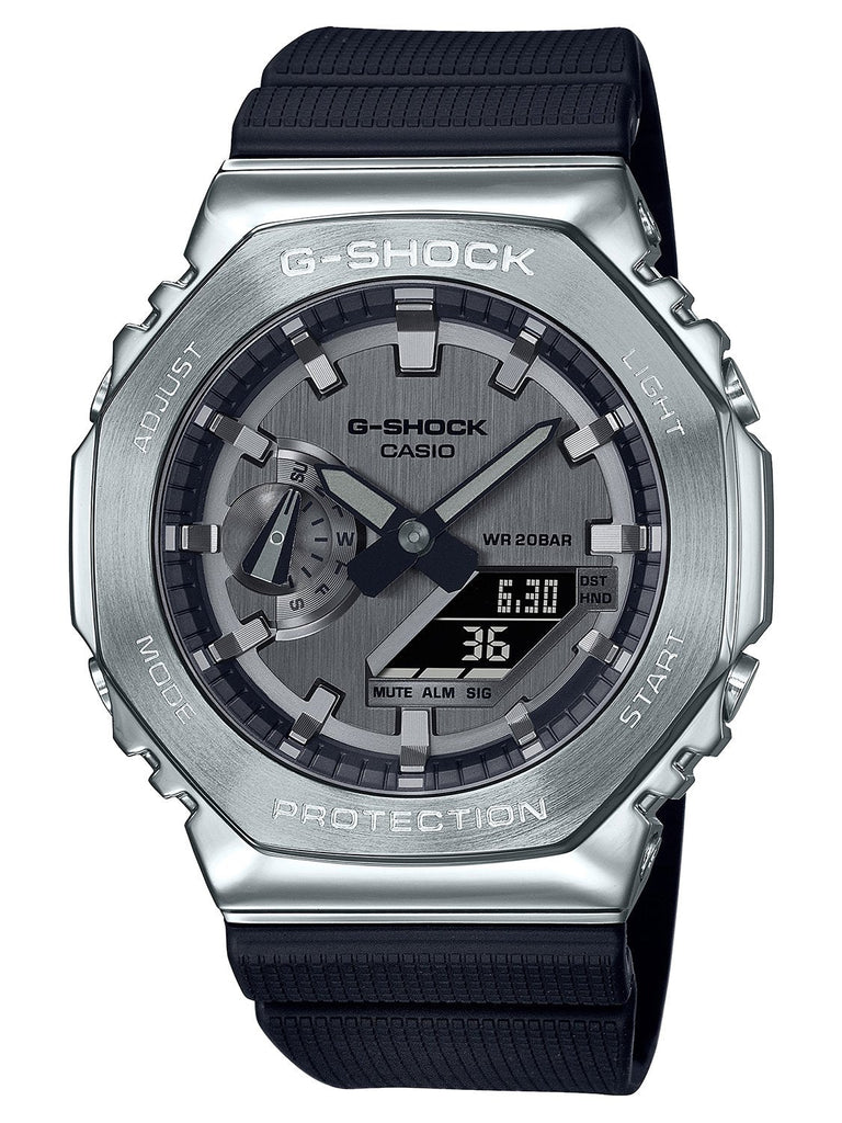 Casio Octagonal Casio G-Shock Metal-Clad Octagonal Silver/Black Mens Watch GM2100-1A ...