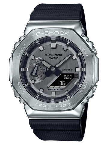 Casio G-Shock Metal-Clad Octagonal Silver/Black Mens Watch GM2100-1A - Shop at Altivo.com