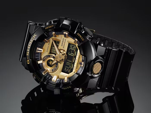 Casio G-SHOCK GA710GB-1A Black Gold Ana-Digi World Time Mens Watch