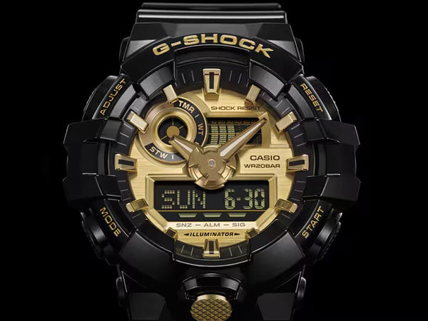 Casio G-SHOCK GA710GB-1A Black Gold Ana-Digi World Time Mens Watch