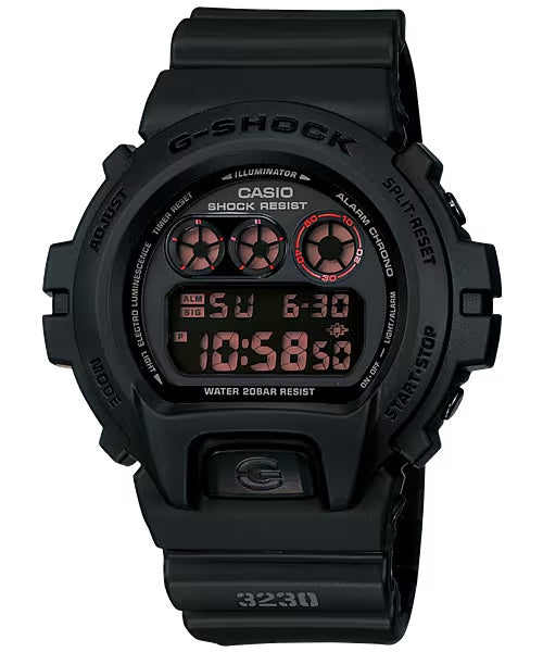 Casio G-Shock DW6900MS-1 Military Black Red Digital Mens Sports Watch