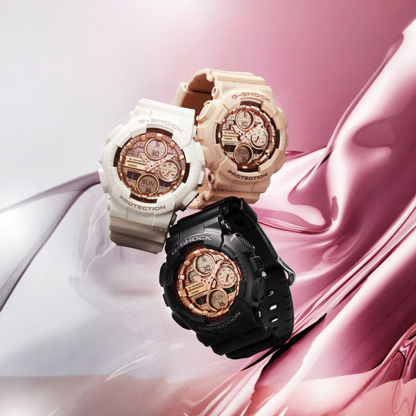 G-Shock GMAS140PG-1A Black Rose Gold Ana-Digi Womens Watch