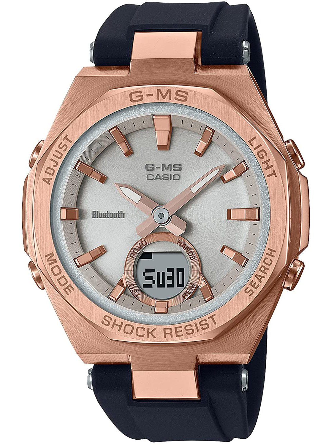 Casio G-Steel G-MS Ana-Digi Womens Black & Rose Gold Watch 