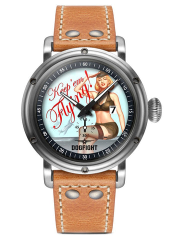 Dogfight PIN-UP COLLECTION " Keep'em Flying " Brown Leather Mens Pilot Watch DF0040 - Shop at Altivo.com