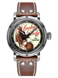 Dogfight PIN-UP COLLECTION " Lucky Lady " Brown Leather Mens Pilot Watch DF0041 - Shop at Altivo.com