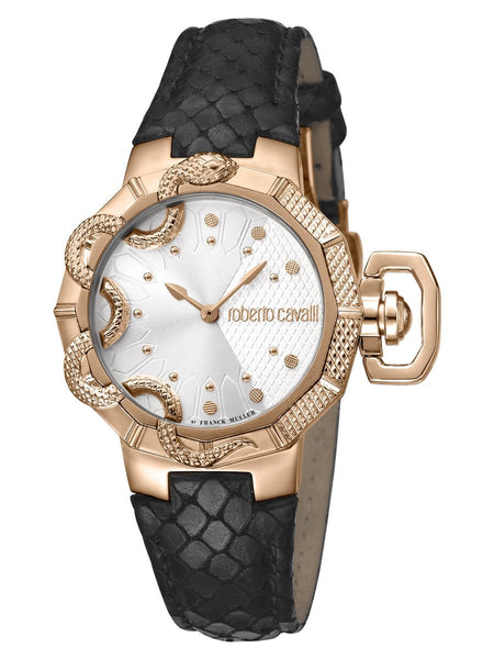Roberto Cavalli SNAKE Womens Black Leather Rose Gold Watch RV1L069L0046 - Shop at Altivo.com
