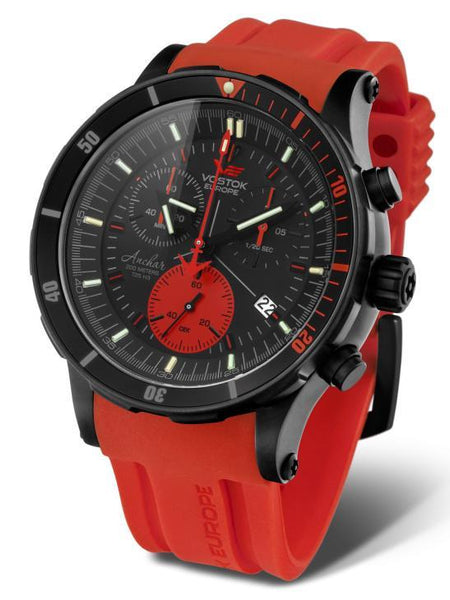 Vostok-Europe ANCHAR Black / Red Chronograph Mens Diving Watch 6S30-5104244 - Shop at Altivo.com