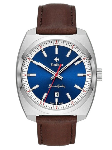Zodiac - Grandhydra Blue Dial Swiss Quartz Brown Leather Watch ZO9955 - Shop at Altivo.com